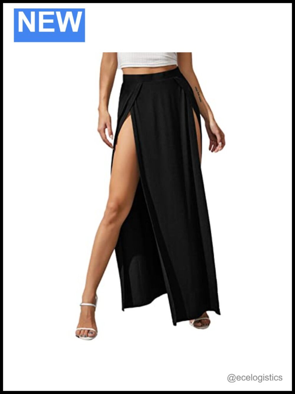 Women's High Slit Maxi Skirt Elastic Waist Flowy Side Slit Long Skirt